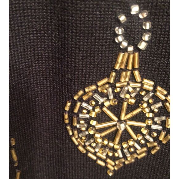Quacker Factory Size XL Silk Blend Beaded V-Neck Black Sweater Top - Picture 2 of 9